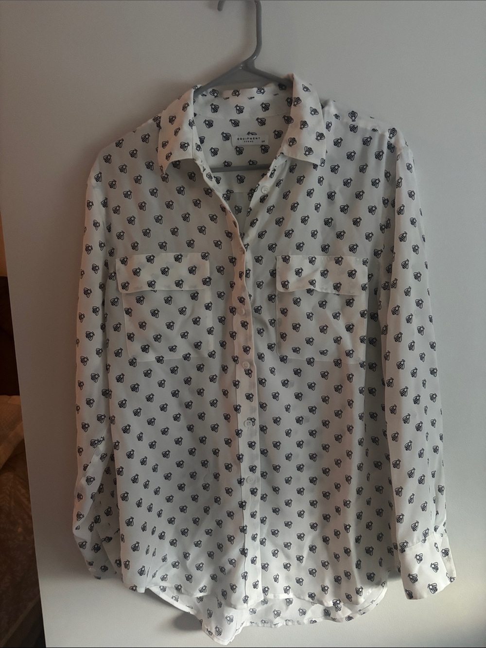 Equipment White Button-Up Blouse with Black Mini Floral Print